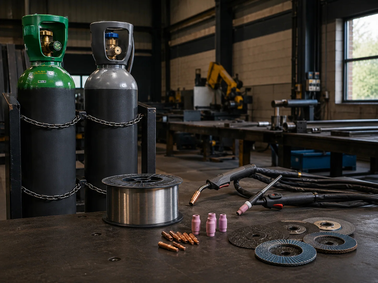 Welding gas bottles and fabrication consumables